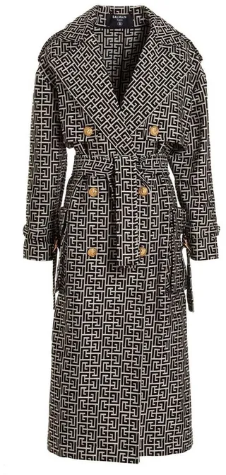 Balmain Monogram Belted Waist Trench Coat