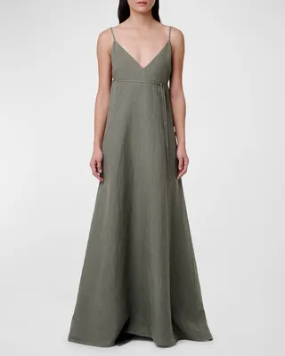 Seamed Linen Maxi Slip Dress