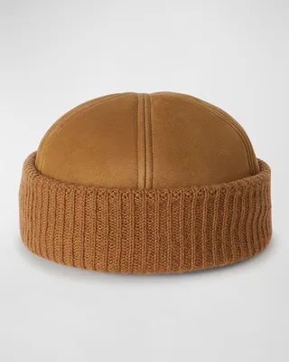 Men's Shearling-Lined Suede Beanie Hat