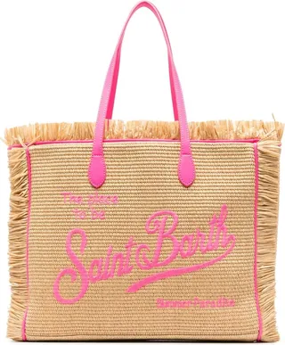 Vanity logo-embroidered woven tote bag