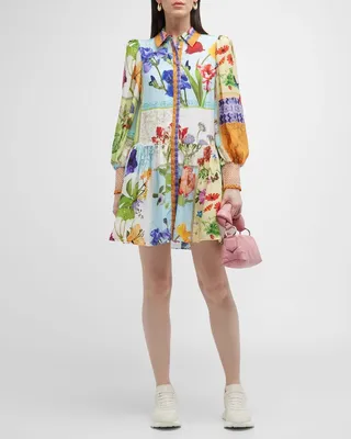 Bertha Blouson-Sleeve Mini Shirtdress