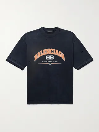 Distressed Logo-Print Washed Cotton-Jersey T-Shirt
