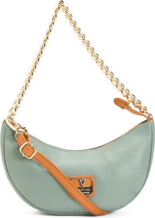 Made In Italy Leather Moon Shape Shoulder Bag