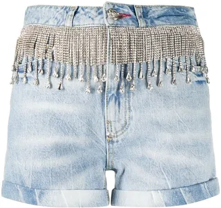 Crystal Fringe Denim Shorts