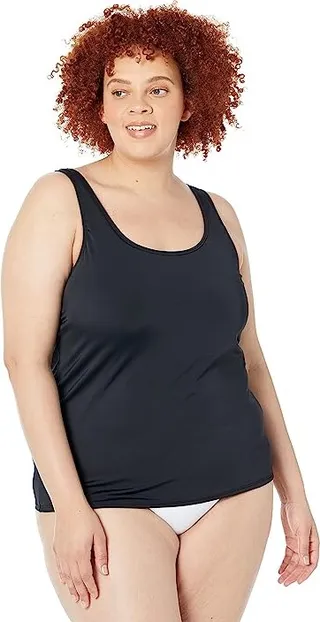 L.L.Bean BeanSport Scoop Neck Tankini Top Long (Black) Women's Swimwear