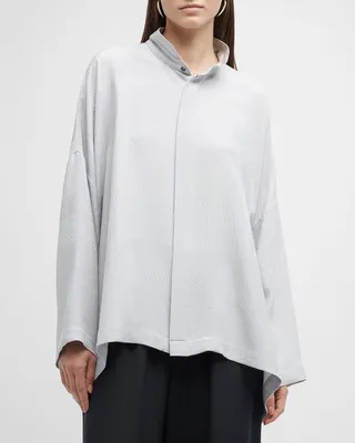 Wide Longer-Back Double Stand Collar Jacquard Shirt (Mid Plus Length)