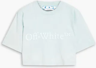 Cropped appliquéd cotton-jersey T-shirt