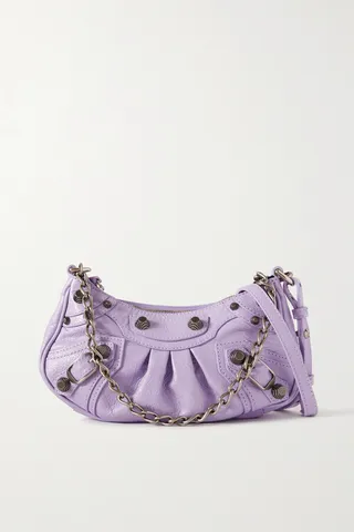 Balenciaga - Le Cagole Mini Studded Crinkled-leather Shoulder Bag - Purple