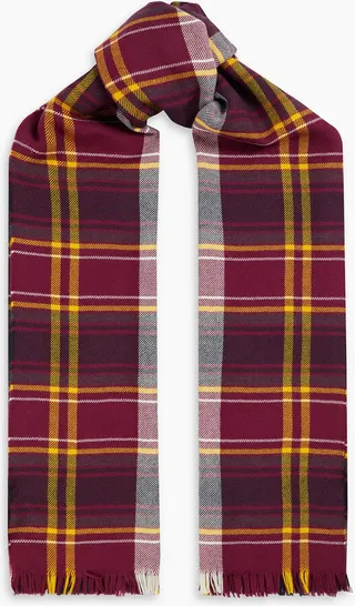 Checked wool-twill scarf