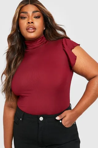 Plus Rib Ruffle Turtleneck Tank Top