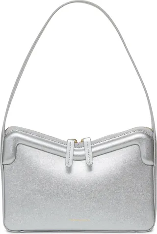 M Frame Metallic Leather Baguette Shoulder Bag