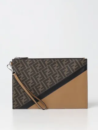 Diagonal Fendi pouch in smooth leather and coated canvas