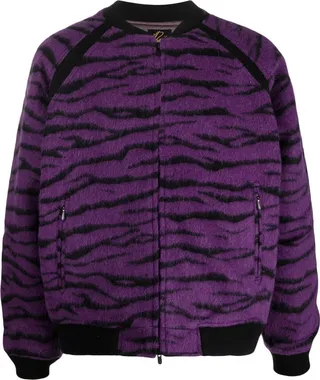 Textured Zebra-Print Bomber Jacket
