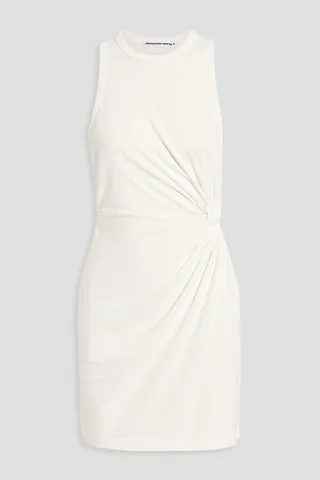 Twisted cotton-blend jersey mini dress