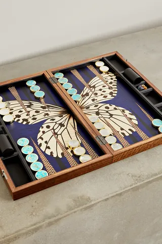 Alexandra Llewellyn - Marquetry Eucalyptus And Leather Backgammon Set - Blue