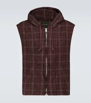 Checked wool gilet with hood