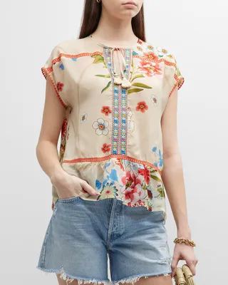 Sakuru Paise Embroidered Floral-Print Blouse