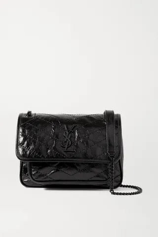 SAINT LAURENT - Niki Baby Mini Quilted Crinkled-leather Shoulder Bag - Black