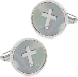 Men's Cross Mother of Pearl Stainless Steel Cufflinks