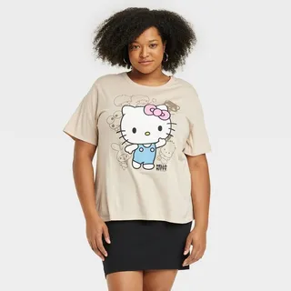 Women's Plus Size Hello Kitty Short Sleeve Graphic T-Shirt - Brown 1X