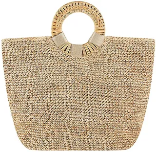 Gili Large Crochet Raffia Tote Bag With Bamboo Handle