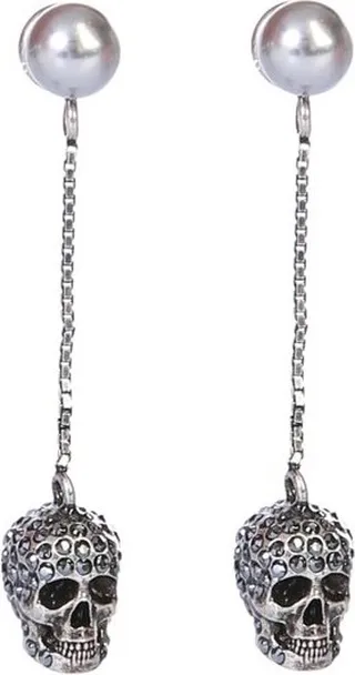 Alexander McQueen Pave Skull Chain Earrings