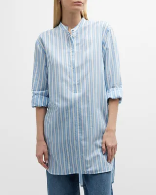 Long Stripe Cotton-Silk Shirt