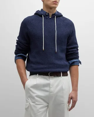 Men's Cotton-Linen Rib Knit Hoodie