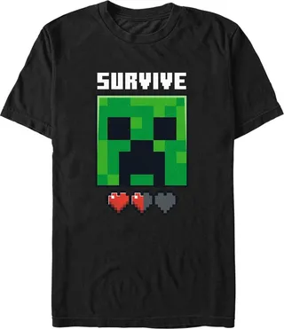 Men's Minecraft Creeper Survive Hearts T-Shirt - Black - X Large