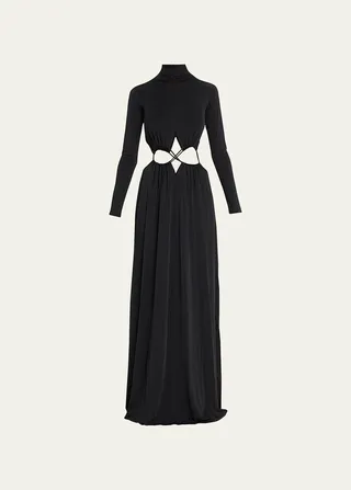 Pippa Cutout-Waist Mock-Neck Jersey Gown