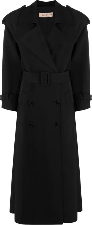 Double-Breasted Belted-Waist Trenchcoat