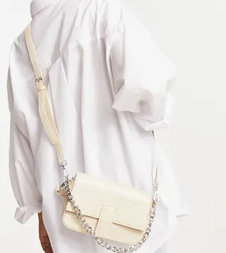 Public Desire The Bay crossbody bag with chain in cream croc