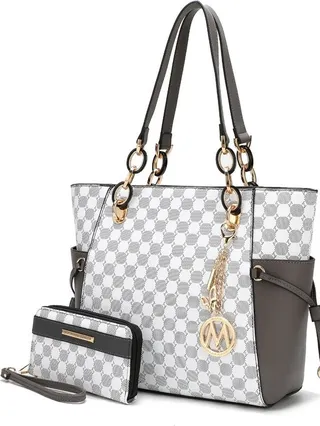 MKF Collection by Mia K Xenia Circular Print Tote Bag with Wallet - Grey