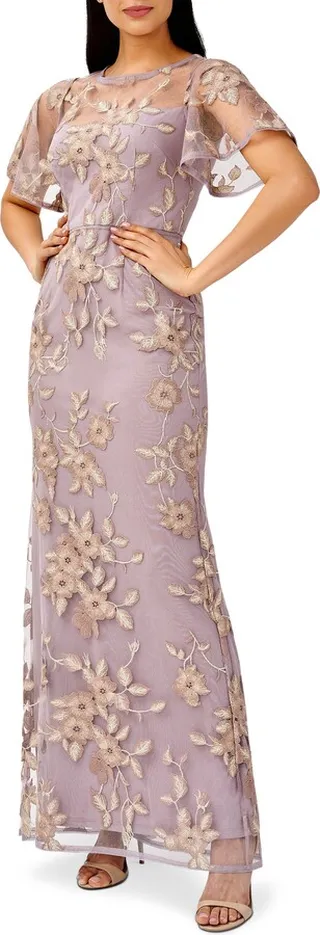 Floral Embroidered Mesh Gown