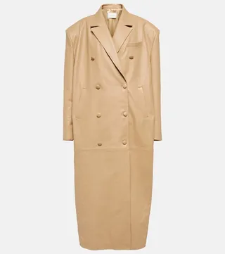 Double-breasted leather coat