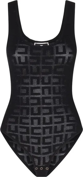 Elisabetta Franchi Net Stitch Logo Sleeveless Bodysuit