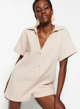 Button Detail Knitted Playsuit