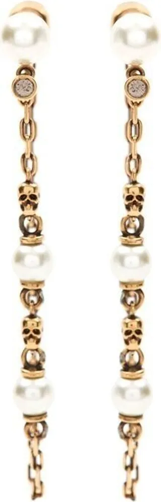 Gold-Tone Skull Drop Chain Earrings