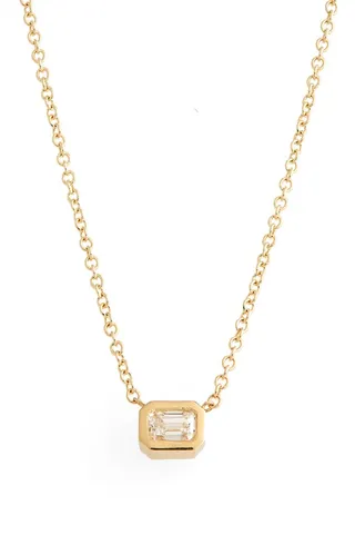 Mini Emerald Diamond Bezel Pendant Necklace