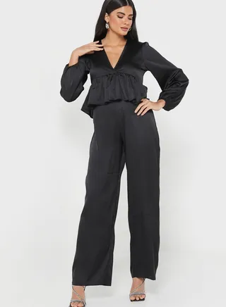 Ruffle Detail Plunge Neck Jumpsuit