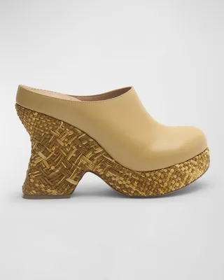 Terra Leather Raffia Platform Clogs