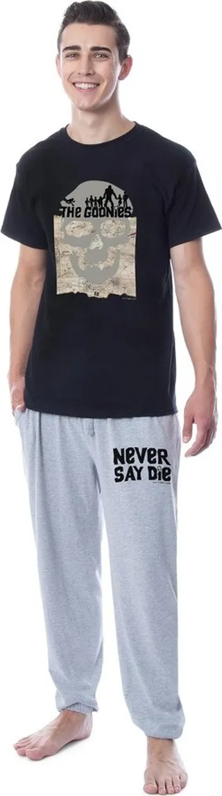 The Goonies Mens' Movie Skull Map Never Say Die Jogger Sleep Pajama Set (XXXL) Multicolored