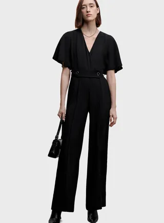 Surplice Neck Belted Jumpsuit