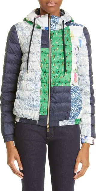 Mixed Print Reversible Down Bomber Jacket