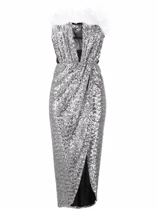 Feather-Detail Sequin Dress