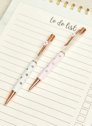 Set Of Two Pink & White Pens