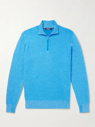 Striped Cashmere Half-Zip Sweater