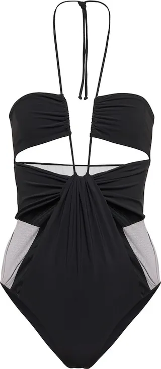 Mesh and jersey halterneck bodysuit