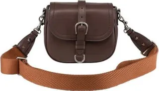 Brown leather shoulder bag with belt closure from Golden Goose.