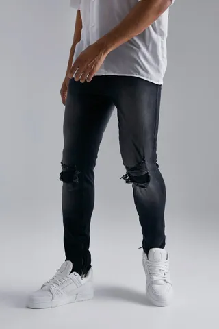 Skinny Stretch Rip And Repair Zips Jeans